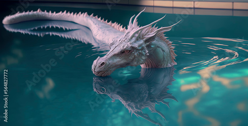 dragon swimming in a pool. Generative AI