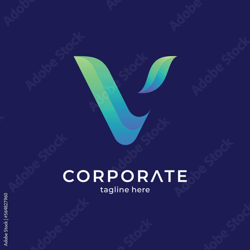 letter V logo with natural leaf shape