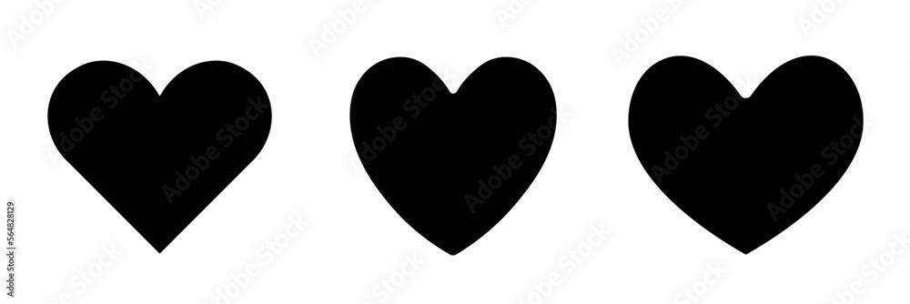 Heart icon. Black and white heart icon set. Stock vector illustration.