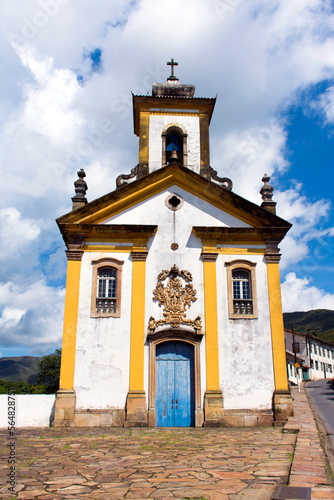 Front view of the external facade of the beautiful and historic church Nossa Senhora das Merces e Misericordia. photo