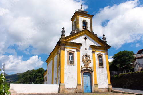Side view of the external facade of the beautiful and historic church Nossa Senhora das Merces e Misericordia. photo