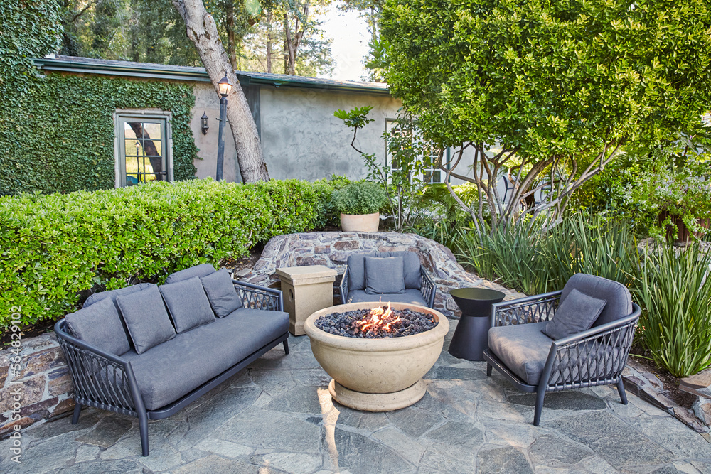Outdoor sitting lounge area on patio Stock Photo | Adobe Stock