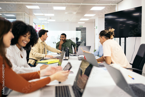 Co-workers during a company business meeting