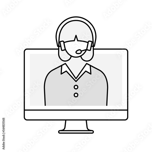Remote help desk support services concept. Young female operator wearing a headset.