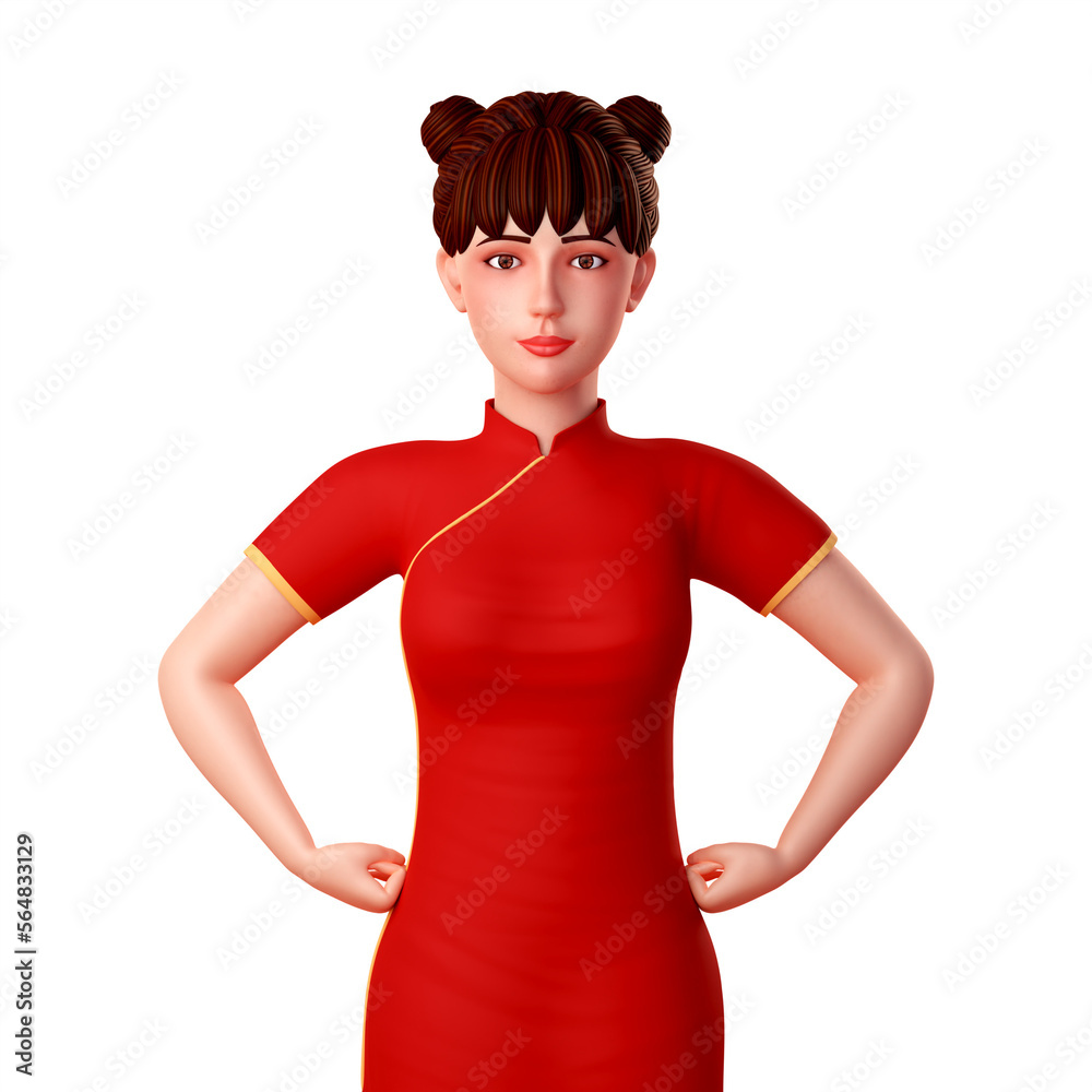 3d Character Illustration of Cute Chinese Woman, the girl doing strong pose 3d Character Illustration of Cute Chinese Woman, the girl doing strong pose