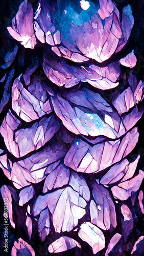 Purple mystical cave with the magic of sparkling crystals illustration Generative AI Content by Midjourney