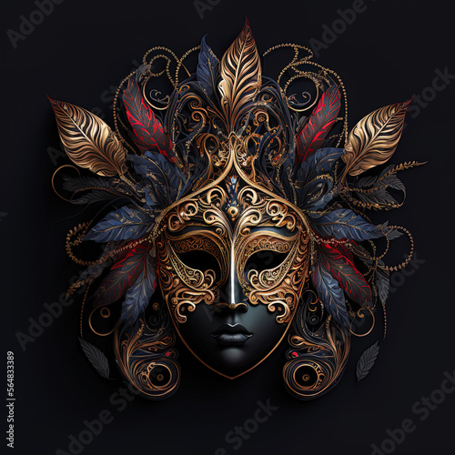 Decoratively Embellished Carnival Mask on a dark Background. Ai generated art