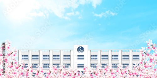 学校　桜　空　背景
