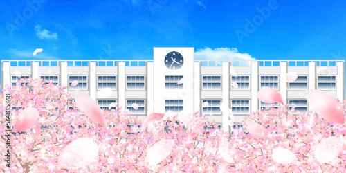 学校　桜　空　背景