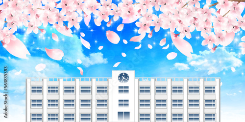 学校　桜　空　背景