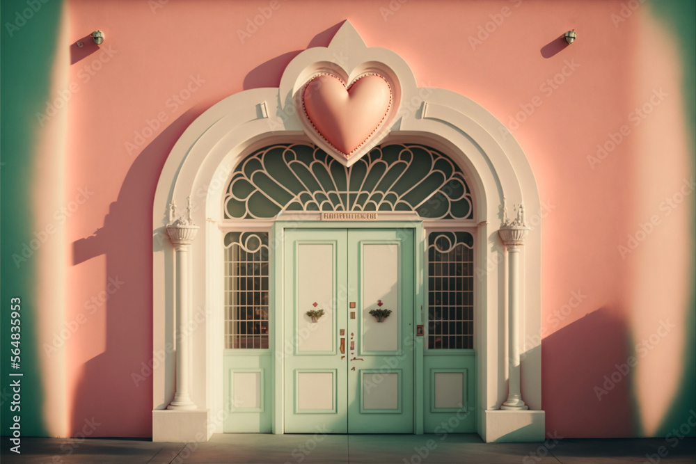 Valentines day door. Couple. Single. Heart Illustration
