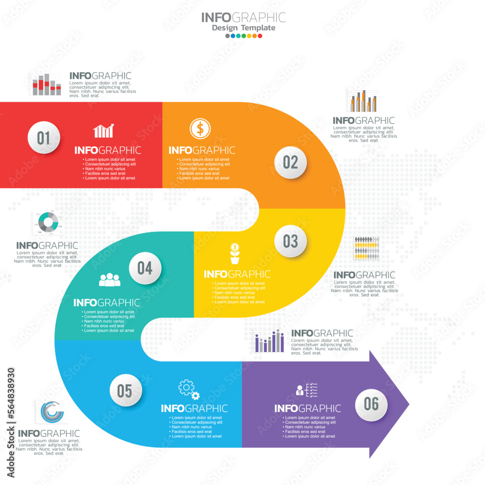 Infographic with 6 steps, options, parts, steps or processes. Infographic with 6 steps, options, parts, steps or processes.