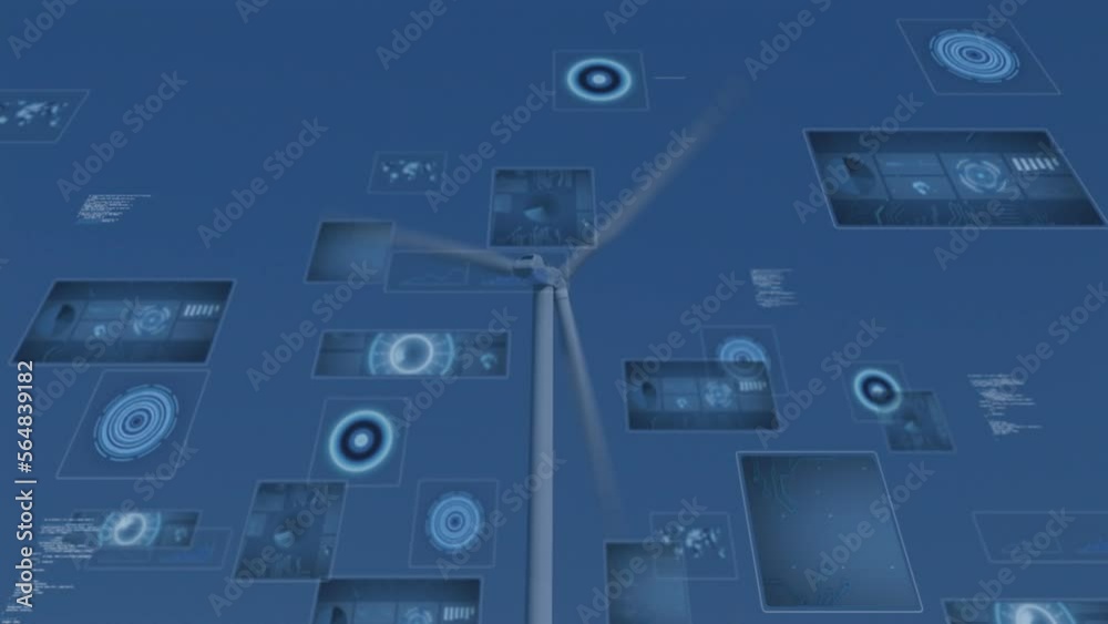 Animation of data processing with scope scanning over wind turbine