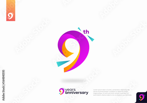 Number 9 logo icon design, 9th birthday logo number, anniversary 9