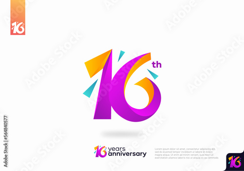 Number 16 logo icon design, 16th birthday logo number, anniversary 16