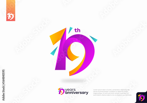 Number 19 logo icon design, 19th birthday logo number, anniversary 19