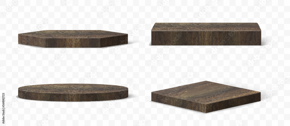 3D Vector set of wood pedestals podium, Abstract geometric empty stages wooden exhibit displays award ceremony product presentation 3D Vector set of wood pedestals podium, Abstract geometric empty stages wooden exhibit displays award ceremony product presentation