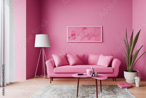 Chic Modern Pink Living Interior with Photo Mockup Made with Generative AI