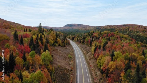 empty road in the mountains of autumn in Quebec