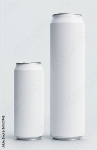Mockup two White Metal Aluminum Beverage Drink Can 330ml, 0,33L and 750 ml 0,75L. Beer, Soda, Lemonade, Juice, Energy. Mock Up Template Ready For Your Design.