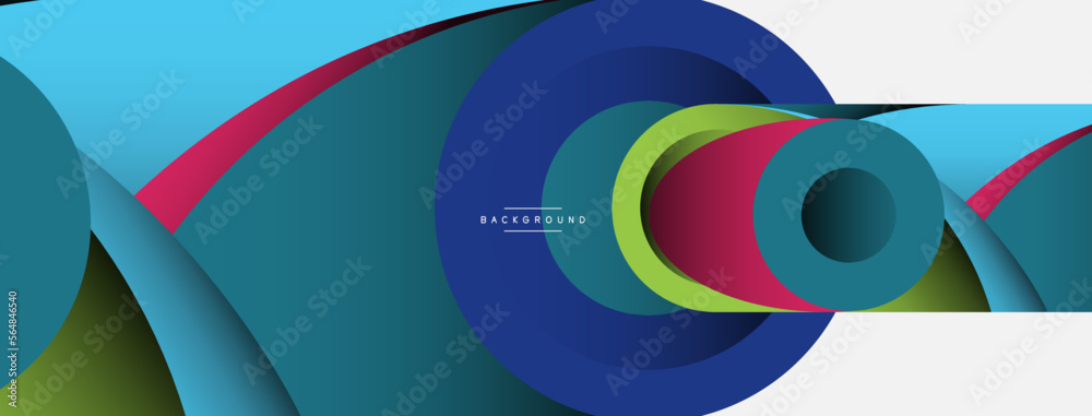 Abstract background. Minimal geometric circles and round style shapes with deep shadow effects. Trendy technology business template for wallpaper banner or background