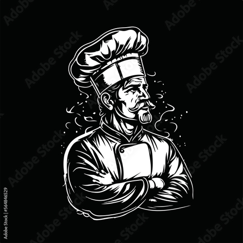 Master Chef Vintage Wood Carving Line Art Silhouette Restaurant Business Logo