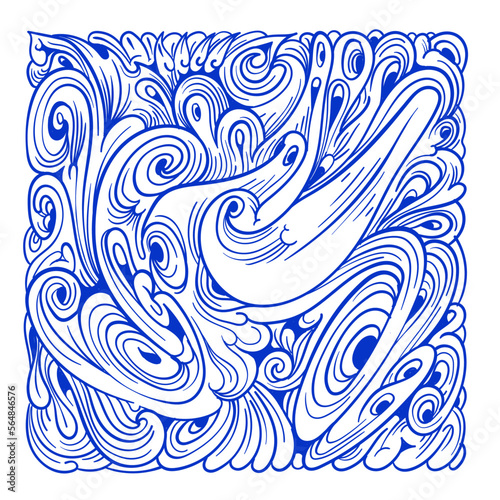 Vector abstract ethnic and culture doodle illustration in blue color for background