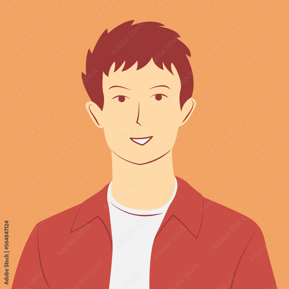 Portrait of smiling young redhead in flat illustration in soft colors. Confident man avatar