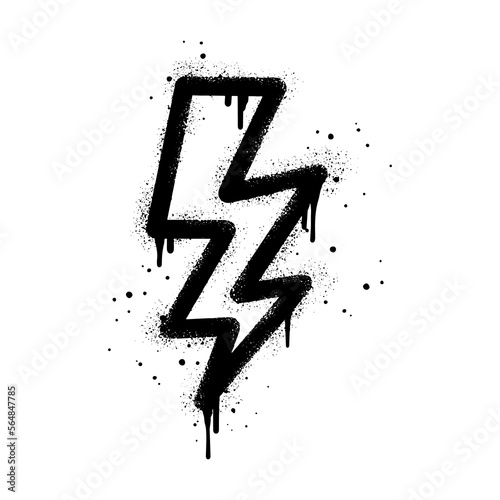 Spray painted graffiti Electric lightning flash, Lightning bolt in black over white. Drops of sprayed thunder bolt symbol. isolated on white background. vector illustration