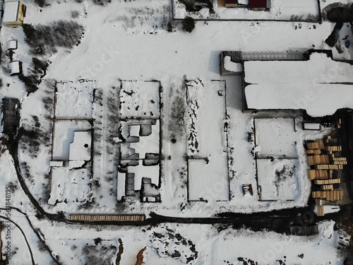 Abandoned Building Under Snow Aerial Footage © Cavan