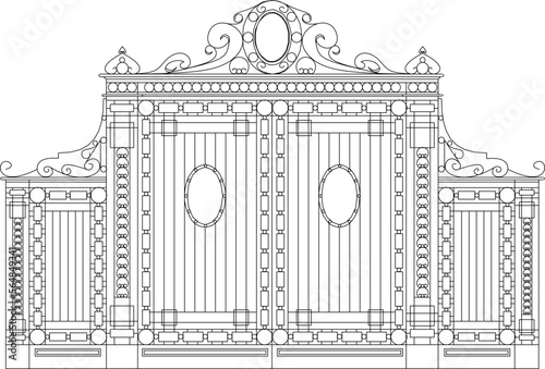 sketch vector illustration of ancient and antique classic iron fence gate