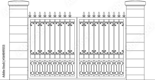 sketch vector illustration of ancient and antique classic iron fence gate