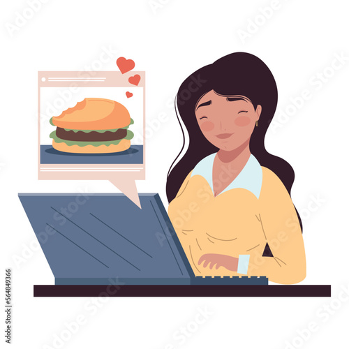 female blogger with fast food article