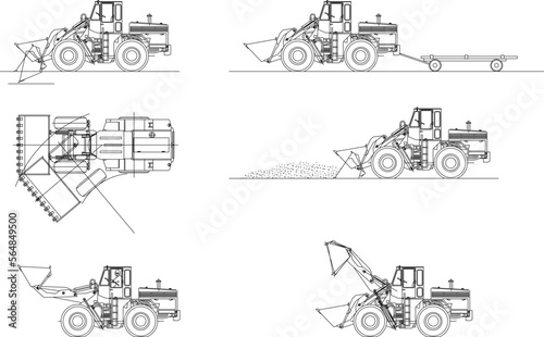Fototapeta Naklejka Na Ścianę i Meble -  sketch vector illustration of work methods of construction machinery heavy equipment