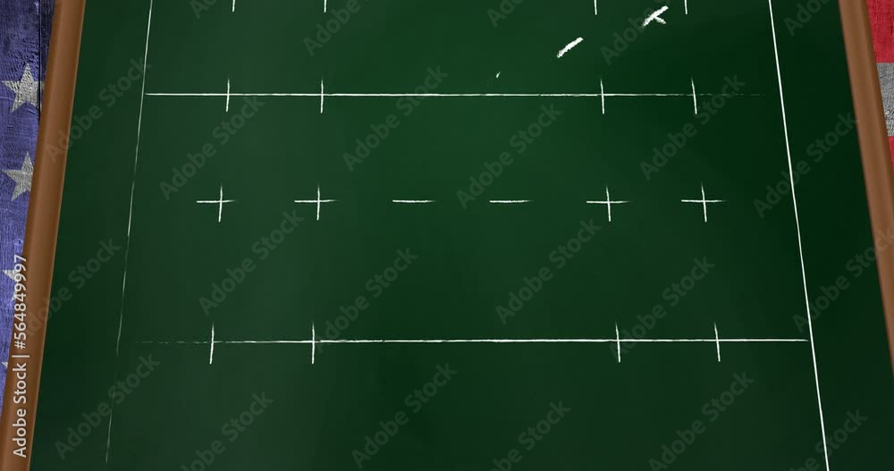 Animation of game plan on board over flag of usa Animation of game plan on board over flag of usa