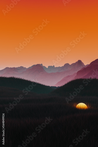 Dark landscape with light sphere
