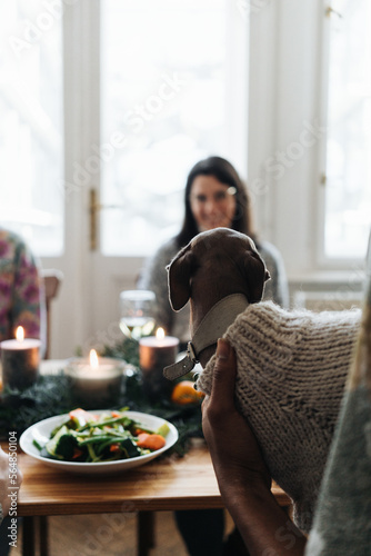 Friends celebrating Christmas together photo