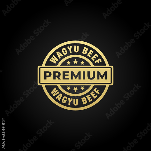 wagyu beef seal vector or wagyu beef label vector isolated on black background. Premium wagyu beef label for the best product. Elegant wagyu beef seal for original meat from japan. photo