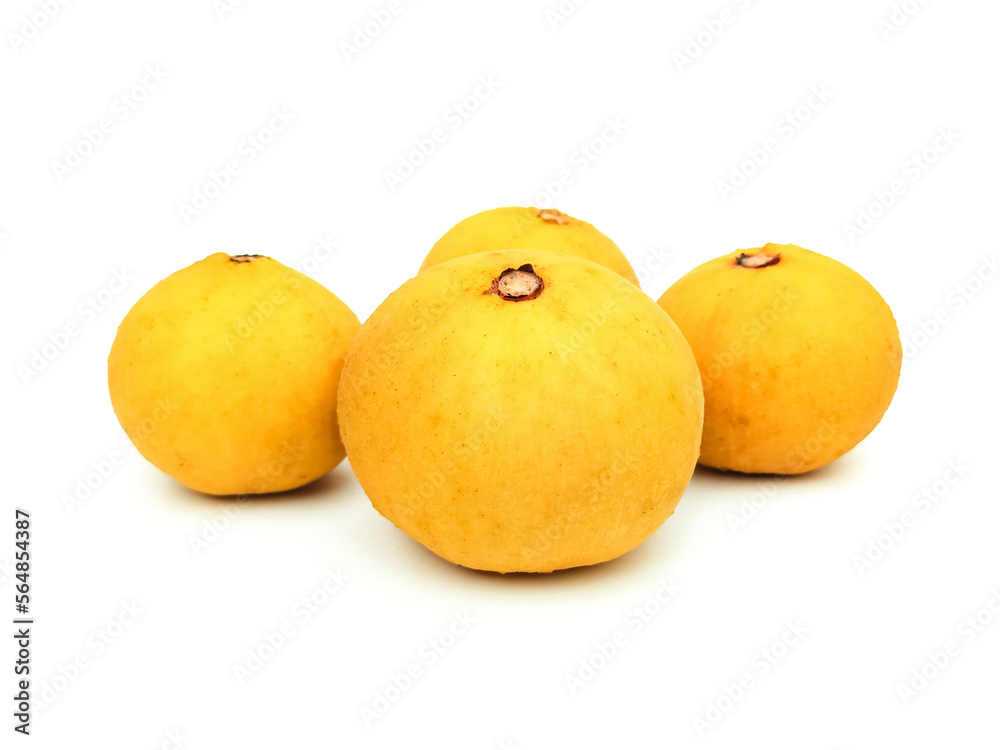 Ripe organic yellow santol Sweet and sour fruit that can be used to cook a variety of dishes both savory and sweet It is high in vitamin C which is beneficial to the body.  put on a white background.