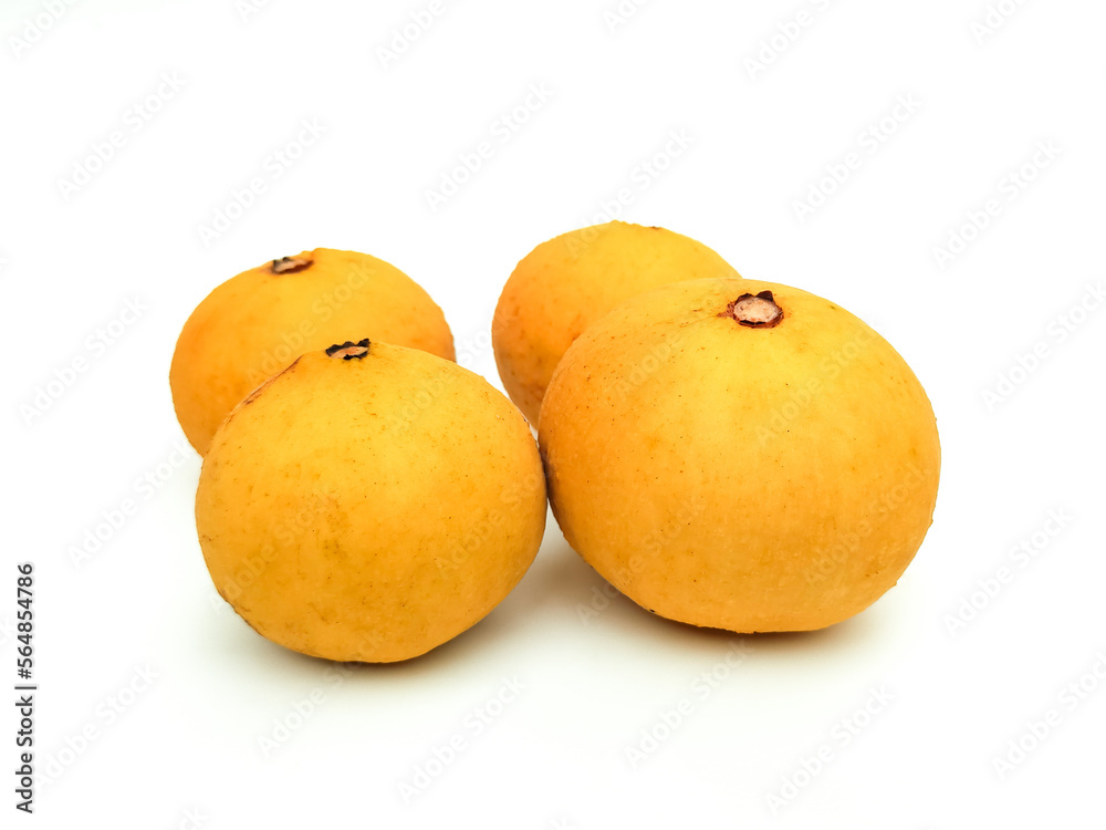 Ripe organic yellow santol Sweet and sour fruit that can be used to cook a variety of dishes both savory and sweet It is high in vitamin C which is beneficial to the body.  put on a white background.