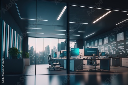 Modern futuristic open office room  collaborative space created with generative ai technology 