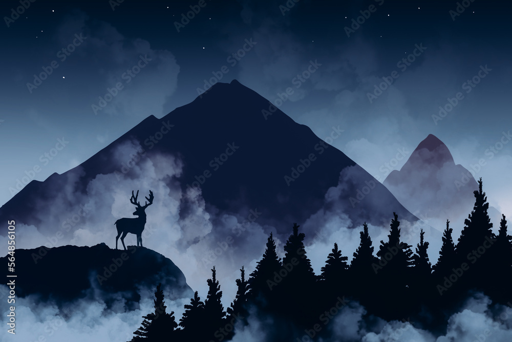 custom made wallpaper toronto digitalDeer on the mountain under a starry sky