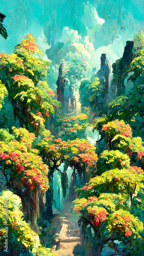 mayan forest in the sunny morning illustration Generative AI Content by Midjourney