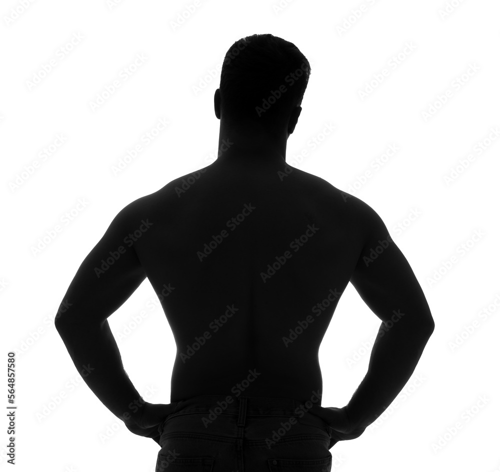 Fototapeta premium Silhouette of muscular young man on white background