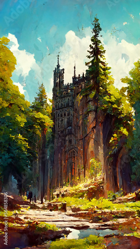 Medieval style and features forest illustration Generative AI Content by Midjourney