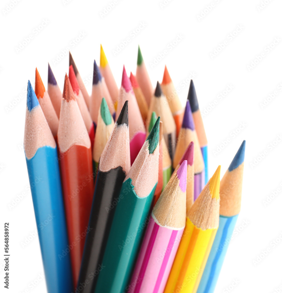 Set of colorful pencils on white background, closeup Set of colorful pencils on white background, closeup