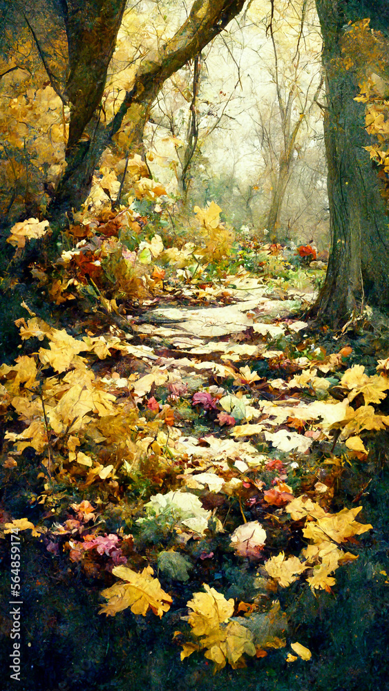 Beautiful ground covered with leaves illustration Generative AI Content by Midjourney Beautiful ground covered with leaves illustration Generative AI Content by Midjourney