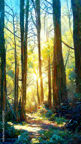 forest in the sunny morning illustration Generative AI Content by Midjourney © simon