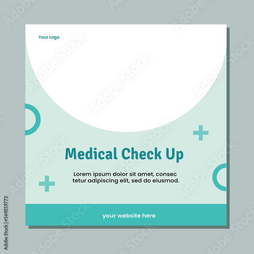 Medical social media post template design. Modern banner with blue and white background and place for the photo. Usable for social media, banner, and website.