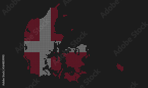 Denmark dotted map flag with grunge texture in mosaic dot style. Abstract pixel vector illustration of a country map with halftone effect for infographic. 